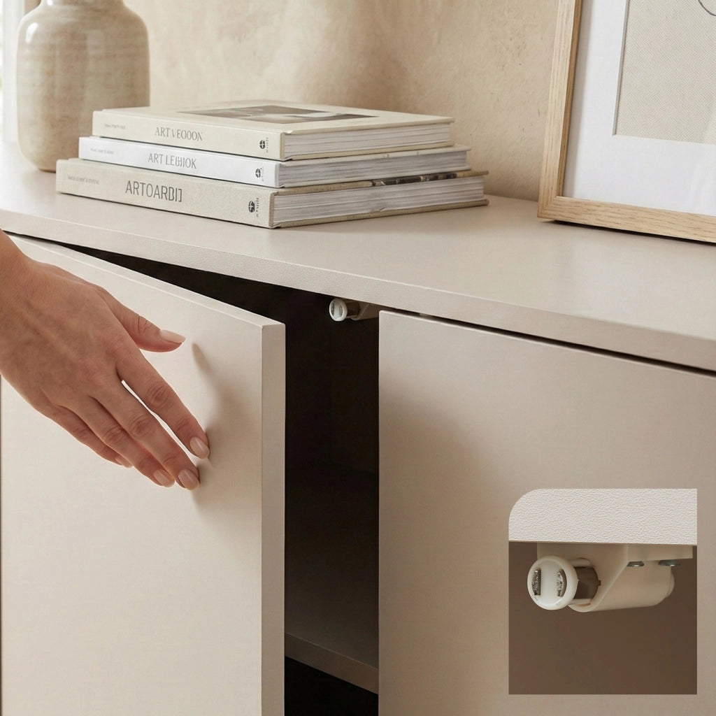 Armadietto Boxholm Credenza Bassa con 3 Ante Push-Open e 2 Vani Aperti 160x30x57 cm Avena Oatmeal [en.casa]