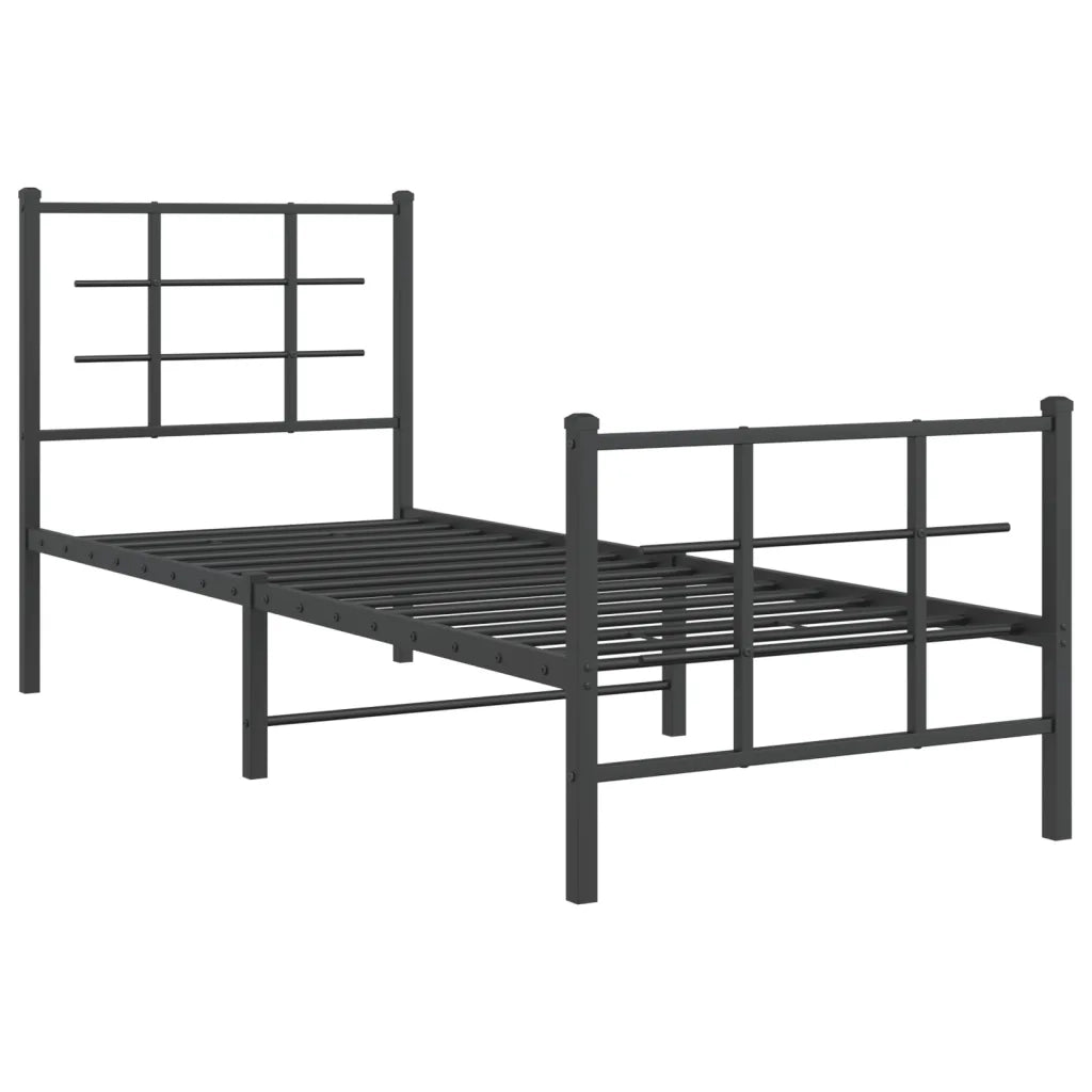 Letto singolo | Letto per adulti | Giroletto con Testiera e Pediera Metallo Nero 75x190 cm