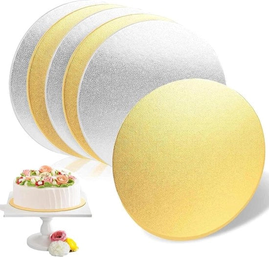 Piatti da torta in cartone, 6 pezzi, 20 cm, piastre da torta 2 mm, piastre da torta riciclabili, piastre da torta per trasporto, finitura giallo argento