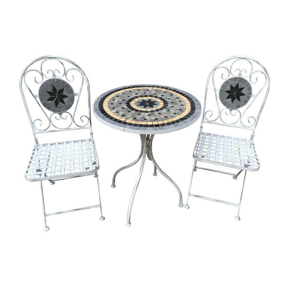 Set tavolo con 2 sedie stile provenzale in Acciaio Cemento cm 60x60x72 - BRETT