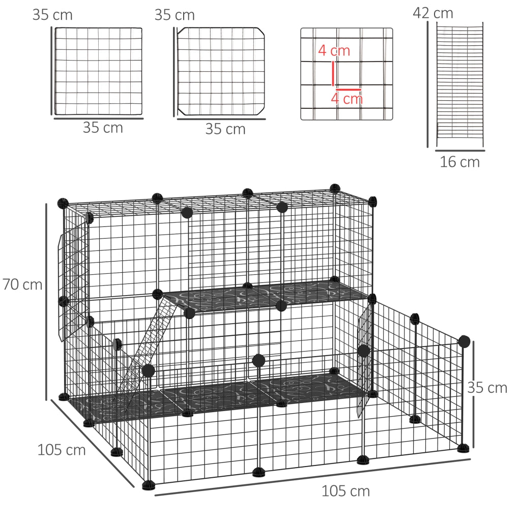Recinto per Conigli Modulabile ¨C zephmum ¨C Acciaio, 105x105x70cm, Nero