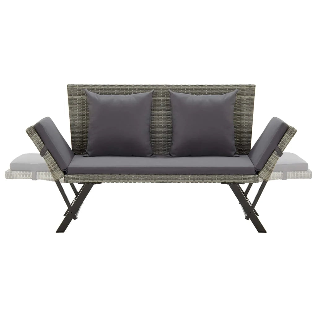 Panca da giardino mobili da esterno per patio mobili da terrazza con cuscini 176 cm resina intrecciata grigia 02_0011592