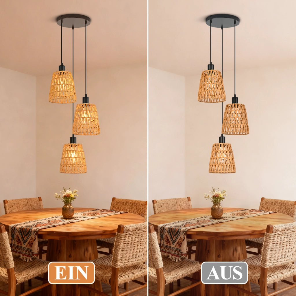 Lampada a sospensione ZMH vintage nera E27 a 3 luci per cucina (lampadina non inclusa)