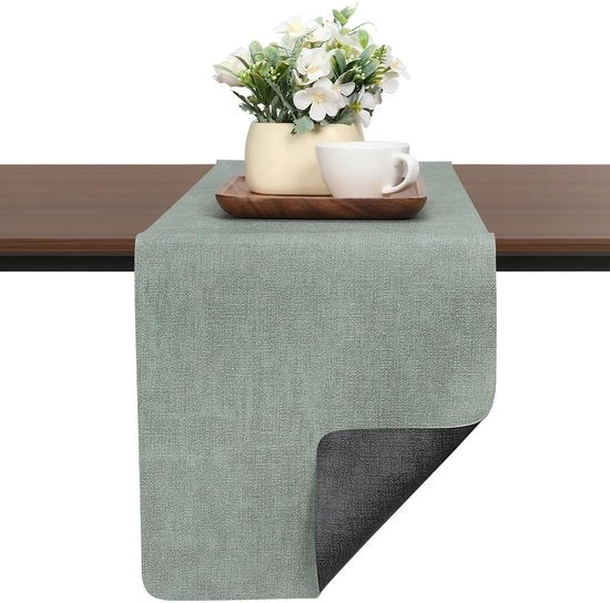 Tavolo di servizio in materiale imitante legno, moderno, a doppia faccia, antiscivolo, resistente al calore, lavabile, tavolo di servizio per esterno, per matrimoni, compleanni e decorazione della tavola (grigio, verde salvia, 40 x 183 cm)