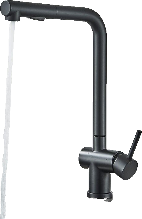 FELICE| Rubinetto da cucina estraibile Premium in acciaio inox nero opaco | Miscelatore canna dritta | Rubinetto gastro alta pressione 360° 2 attacchi