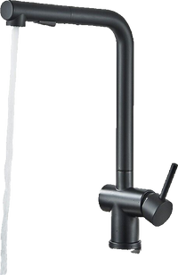 FELICE| Rubinetto da cucina estraibile Premium in acciaio inox nero opaco | Miscelatore canna dritta | Rubinetto gastro alta pressione 360° 2 attacchi