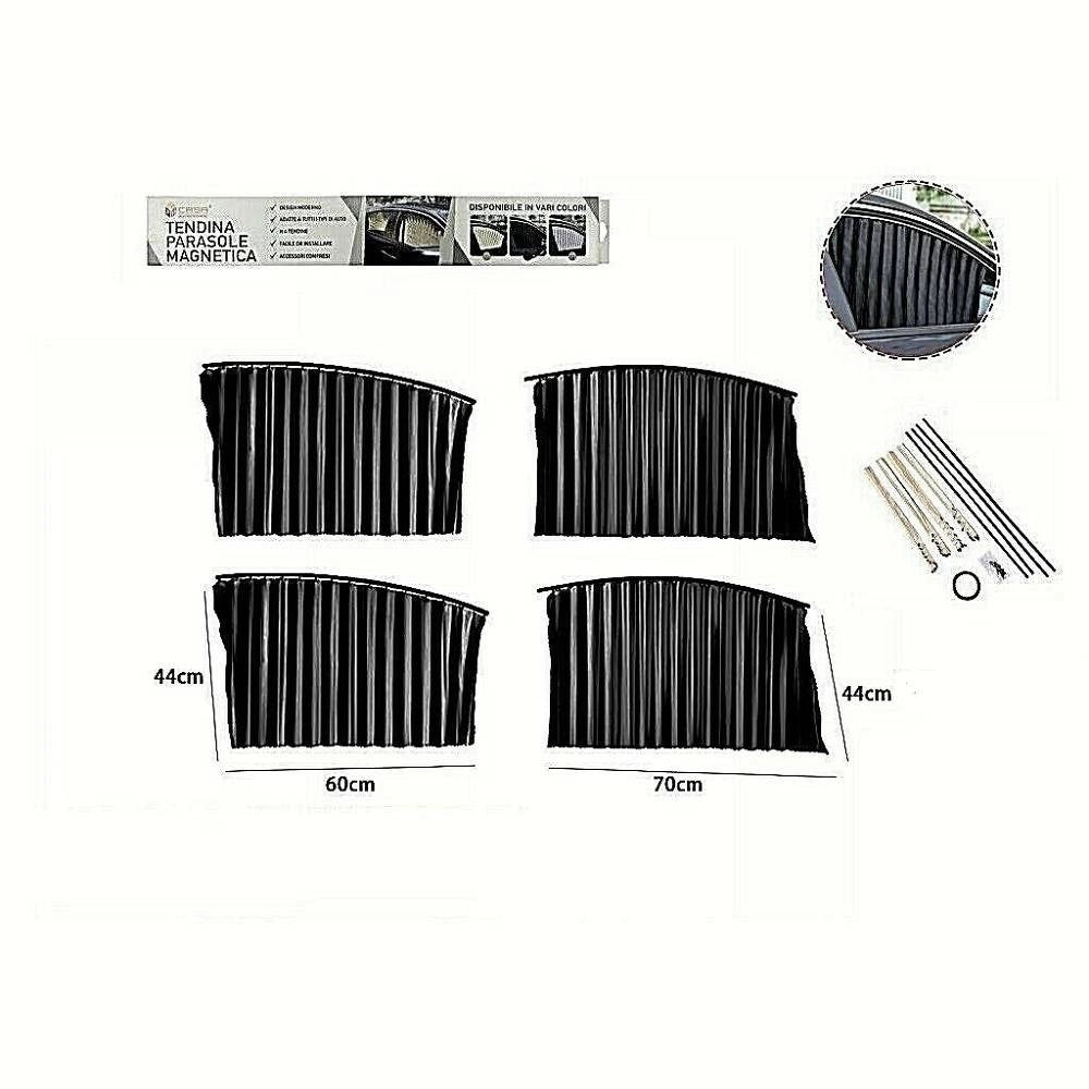 Trade Shop - Kit 4pz Tenda Tendina Parasole Proteggi Sole Raggi Uv Magnetica Auto Nera 70168 -