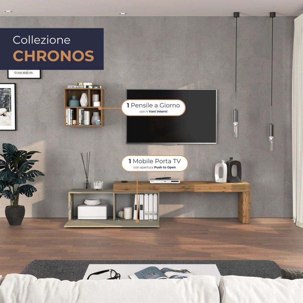 WHOUS Parete attrezzata Chronos set soggiorno tortora opaco e rovere 180/290x40 cm