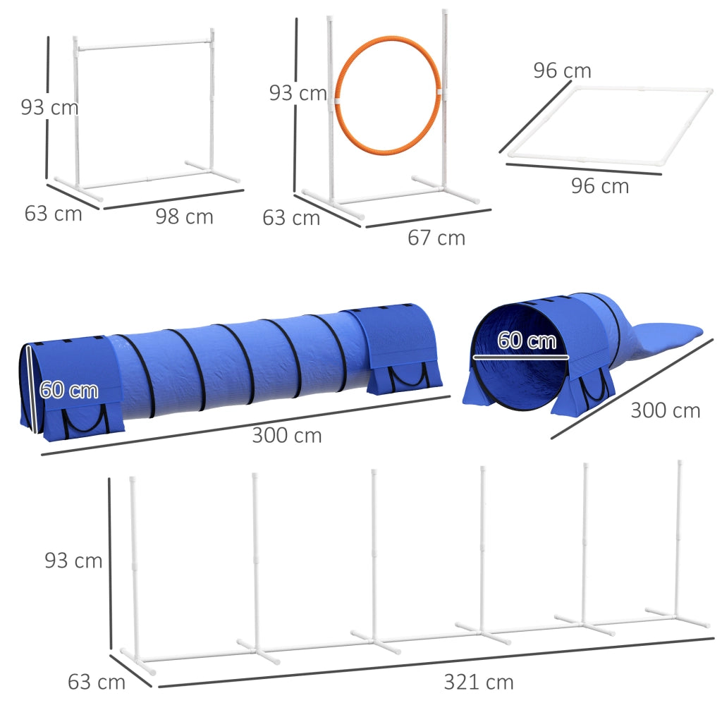 Set Agility per Cani con Tunnel e Ostacoli ¨C zephmum ¨C Blu, Rosso, Bianco, 321x63x93 cm