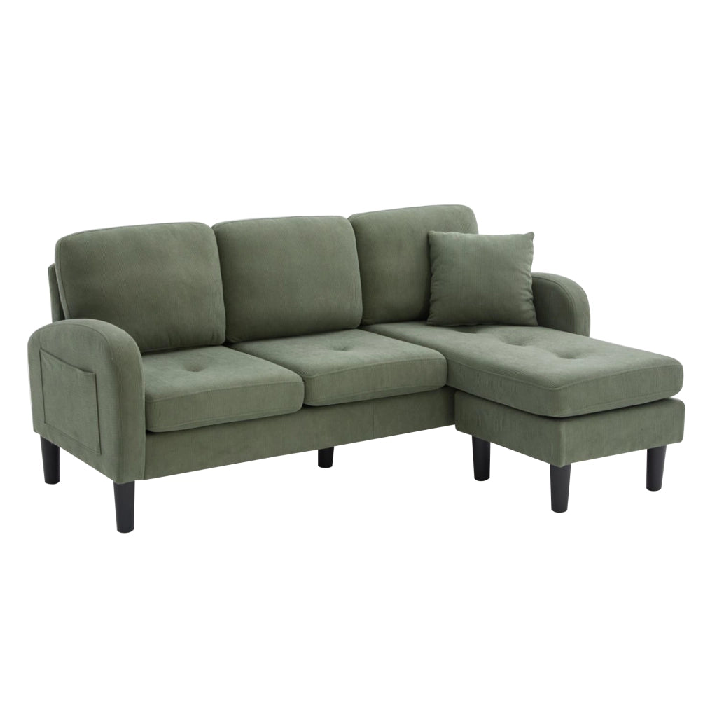 Divano Angolare 3 Posti con Chaise Longue ¨C MINIMAL ¨C Velluto a Coste, Gambe in Plastica, 166x118x77
