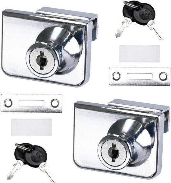 Due sloti per porte vetrine senza forare - Zinklegering, adatto per porte vetrine da 4-8 mm, inclusi 4 chiavi per armadi, vetrine e mobili