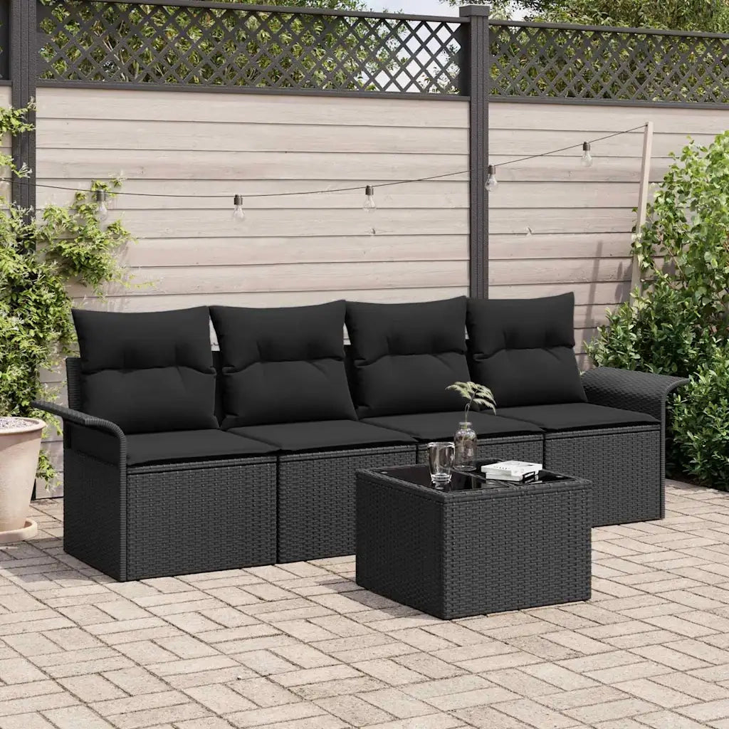 Set di divani con cuscino 5 pcs Nero polyrattan 3345233
