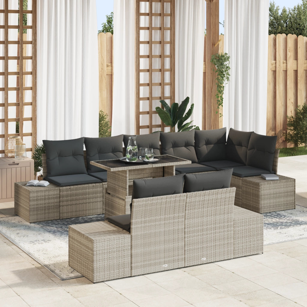 Set di SofÃ  da Giardino in 9 Pezzi con Cuscini Grigio Chiaro in Rattan Sintetico