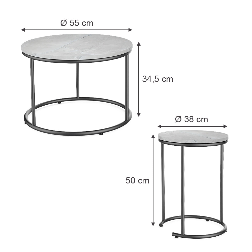 Vicco Set di tavolini da salotto Marmo bianco 55 x 55 cm 2 parti