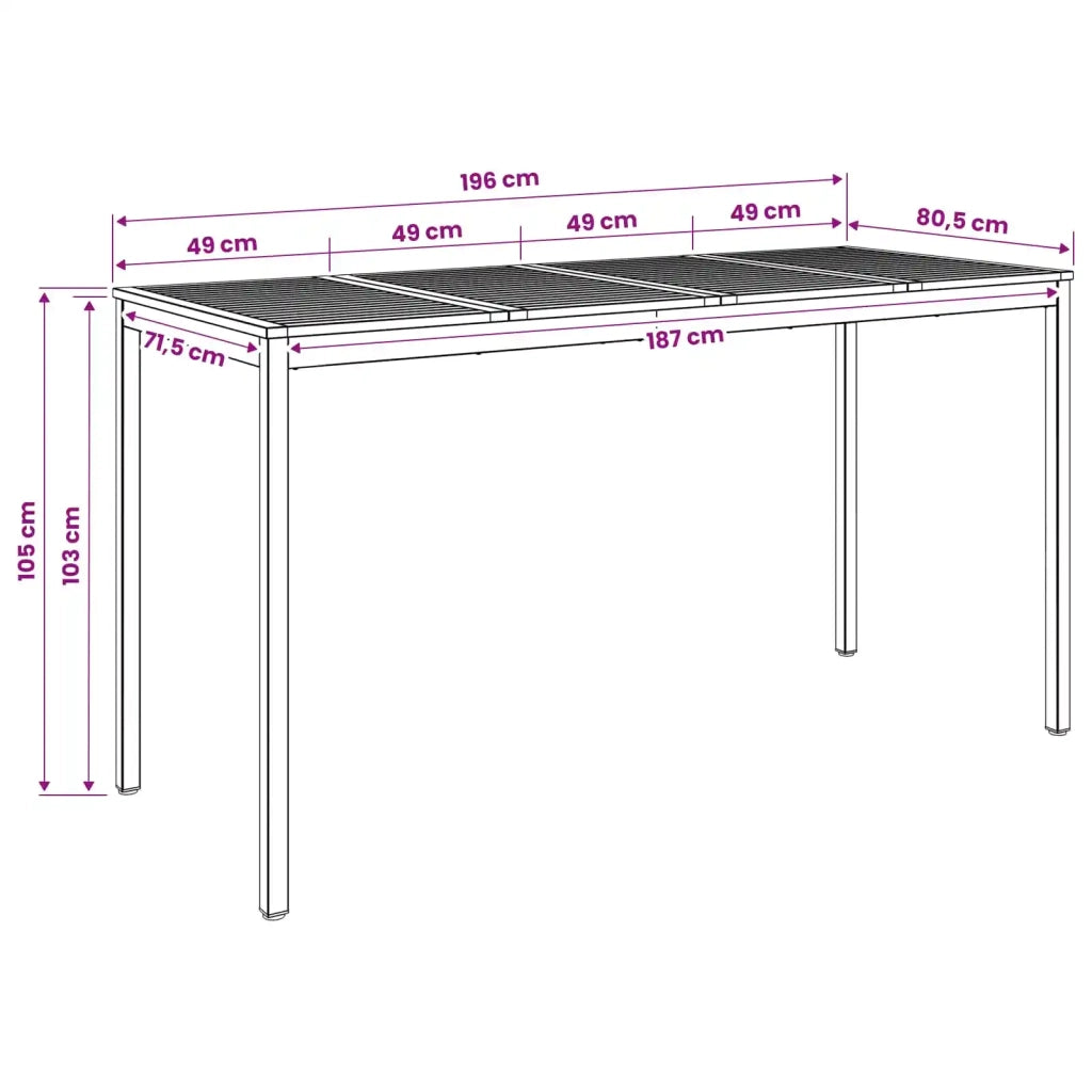 Tavolo Bar da Giardino Bianco e Nero 196 x 80,5 x 105 cm 901790