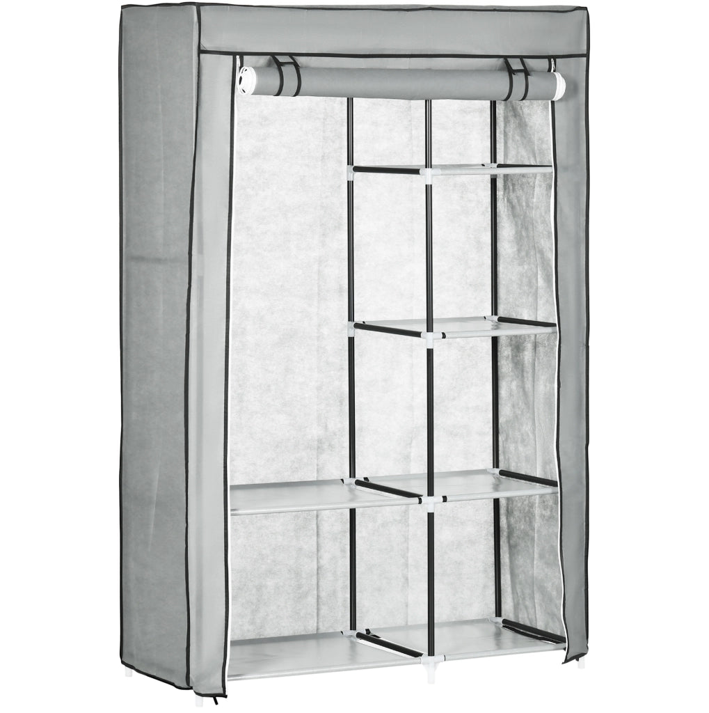 Armadio in tessuto grigio 103x43x162,5 cm con 6 ripiani e appendiabiti