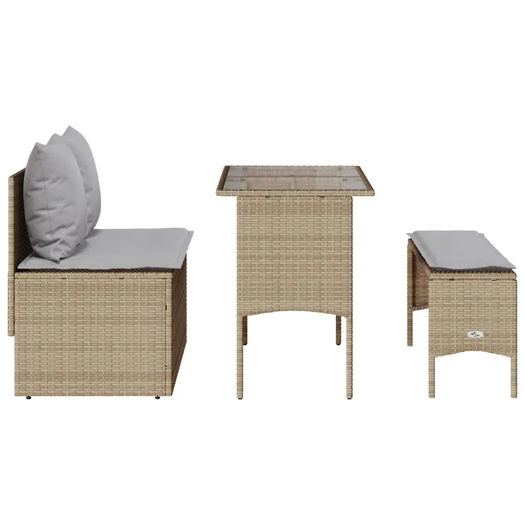 Set da Pranzo da Giardino 3 pz con Cuscini Beige in Polyrattan