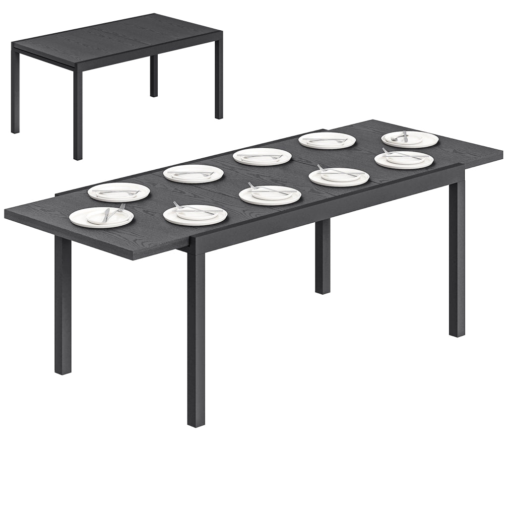 Tavolo da Giardino Allungabile in Aluminium Effetto Legno con Gambe Regolabili per 8-10 Persone ¨C zephmum ¨C 214x85x75 cm Grigio Antracite