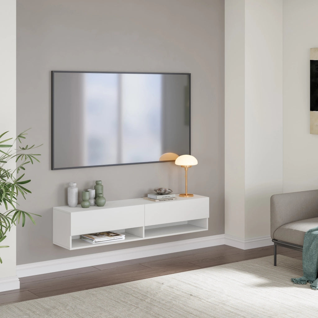 Mobile Porta TV Halmstad da Parete con Ante a Ribalta 140 x 31 x 30 cm - Bianco [en.casa]