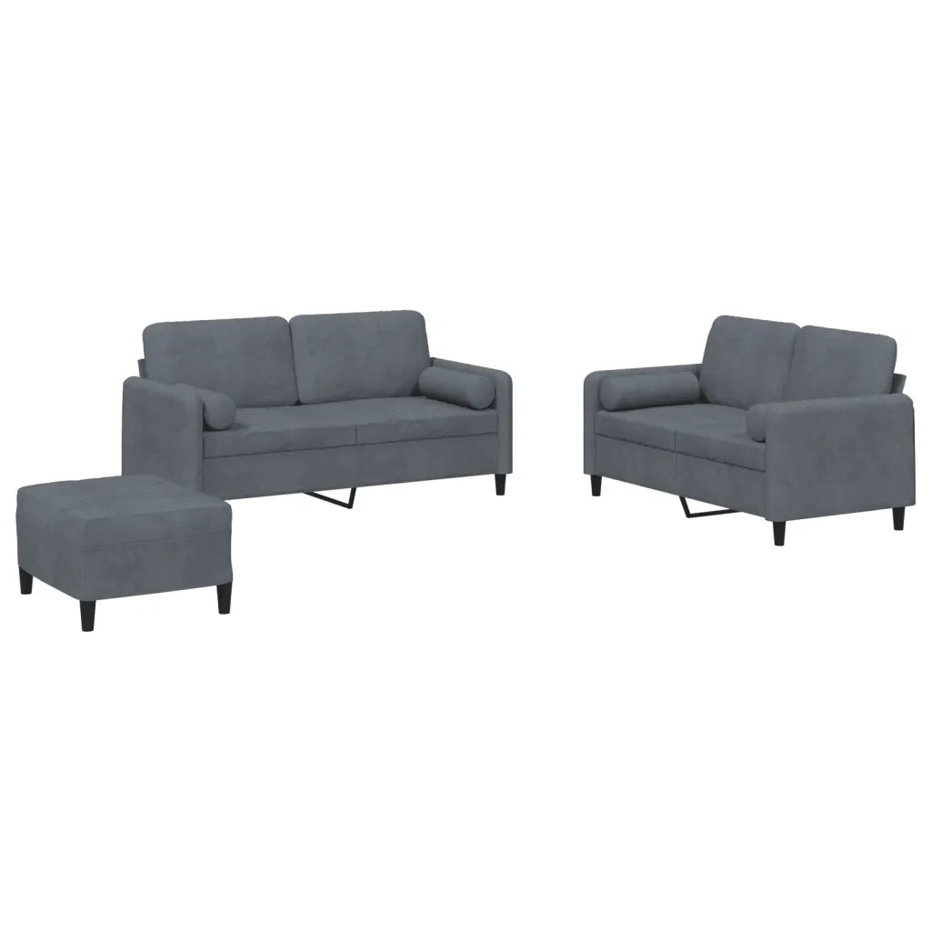 Set di Divani 3 pz con Cuscini Grigio Scuro in Velluto 3202005