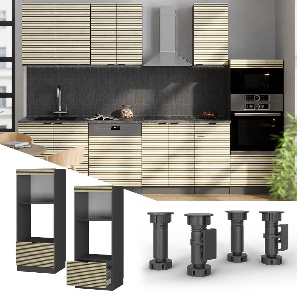Mobile cucina microonde Fame-Line Pannello in quercia/Antracite 60 cm aperto Vicco