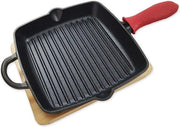 Pangrill in acciaio inox (Ø 31 cm) con sottopiatto e protezione manico - padella per griglia in acciaio inox - padella per barbecue