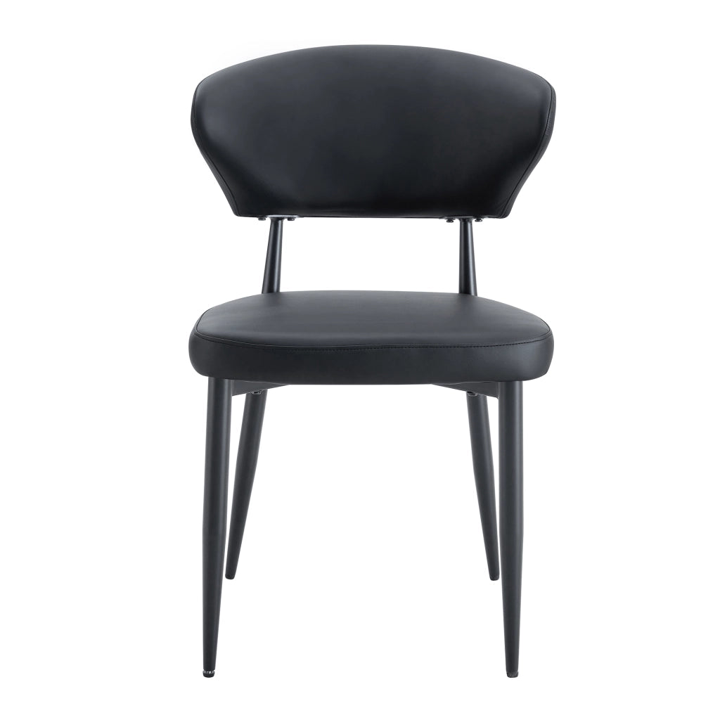 Set di 2 sedie da pranzo moderne nere in PU con gambe in metallo, schienale ergonomico