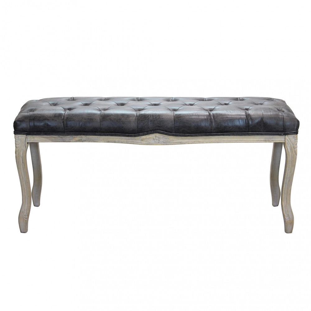Panca Misty in Ecopelle Vintage Grigio 110x36x47 h cm in Legno Tortora