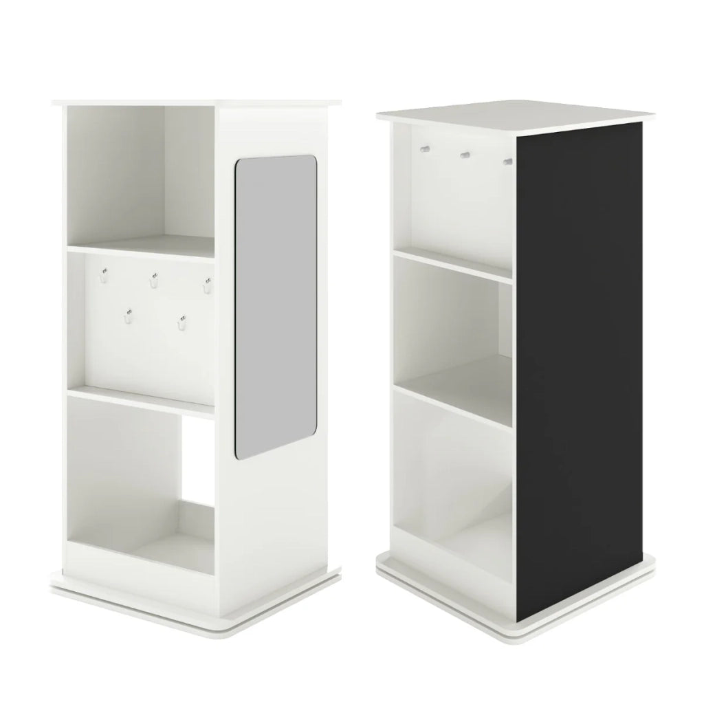 Libreria girevole 47 x 47 x 104,5 cm con lavagna e specchio ergonomico in MDF bianco 20_0017190
