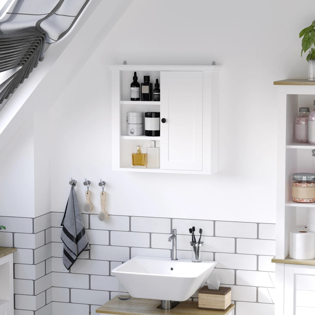 Armadietto da Bagno Sospeso ¨C zephmum ¨C 53x14.5x50.5 cm Bianco Legno
