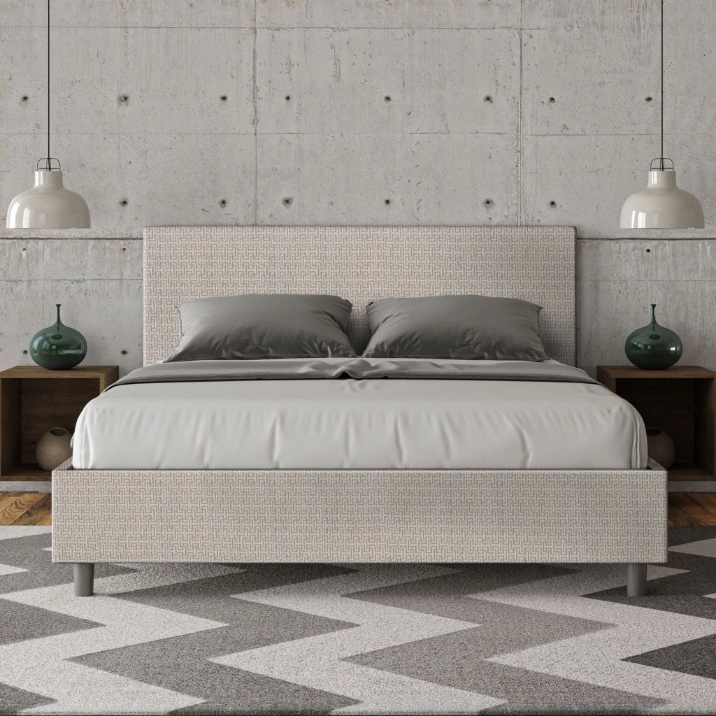 Letto Matrimoniale 160x200 cm con Rete e Contenitore Giroletto con Alzata Comoda Imbottito in Tessuto Labirinto Adele