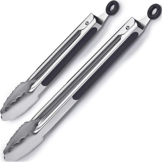 Set di due tang di acciaio inossidabile per cucina, tang da cucina, tang da servire in silicone, multifunzionale per cucina e griglia