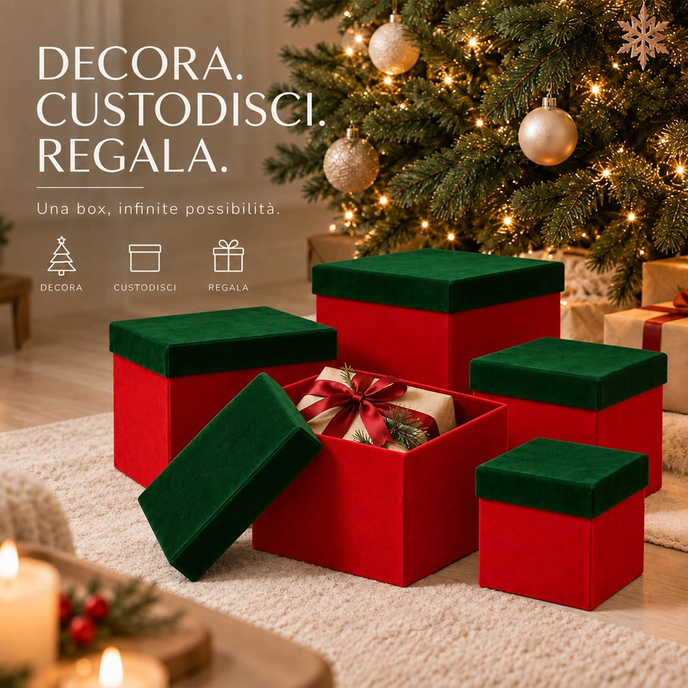 5 Box Regalo Natale Rosso e Verde Diverse Misure Decorazione Addobbo Natalizio