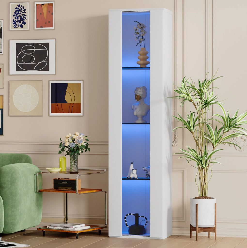 Vetrina multifunzionale bianca con 4 livelli e illuminazione LED