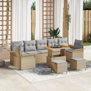 Set Divano da Giardino da 10 Pezzi con Cuscini Beige Polyrattan Acacia