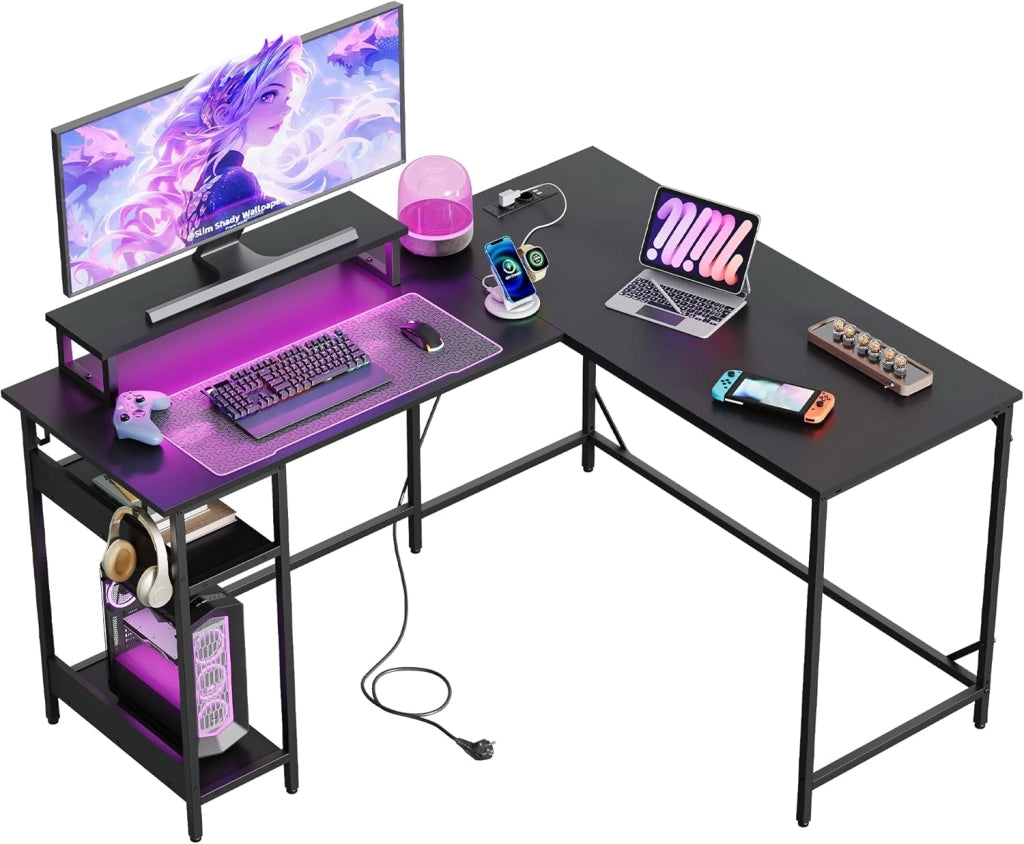 Scrivania Gaming Regolabile 2 in 1 con LED ¨C zephmum ¨C Nero 100x50x70