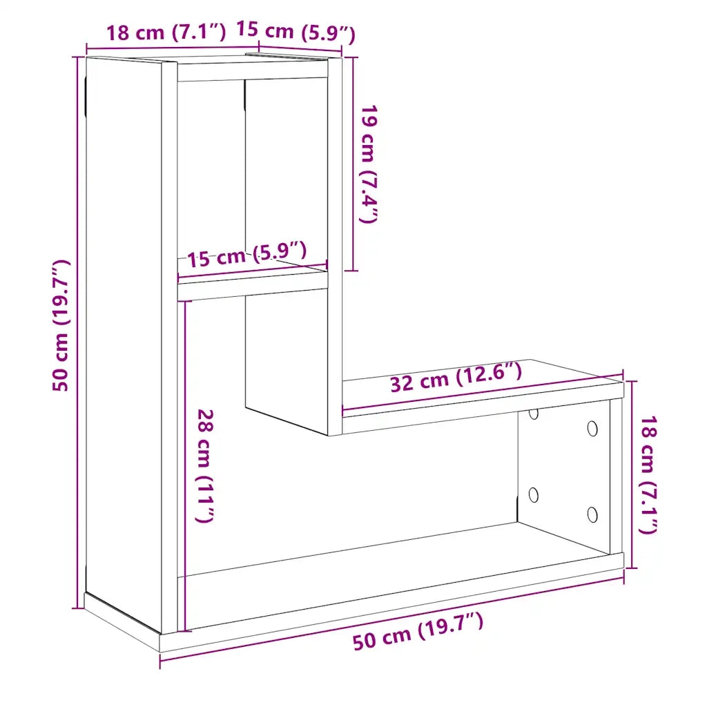 Mensole a Cubo Muro 2 pz Legno Antico 50x15x50 cm in Truciolato 856604