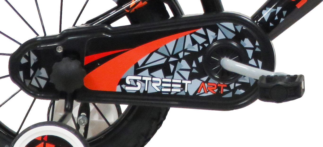 Bicicletta per Bambino 14" 2 Freni  Street Art Nero/Arancione