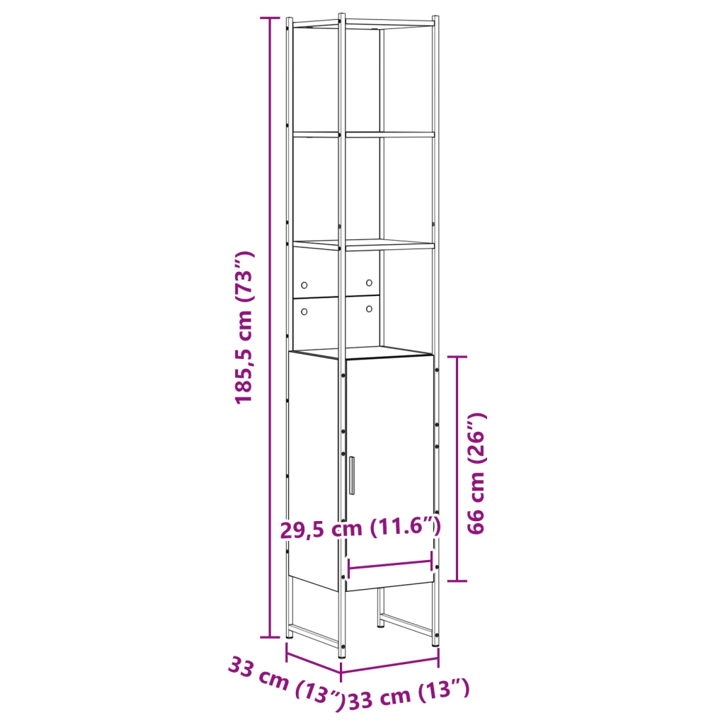 Cabinet da bagno  Rovere Sonoma 33x33x185,5 cm Legno ingegnerizzato