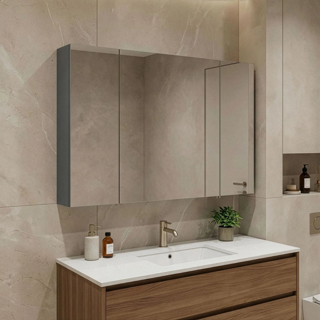 Mobile da bagno con specchio "Bari 100" - 97 x 16 x 66 cm - Antracite opaco