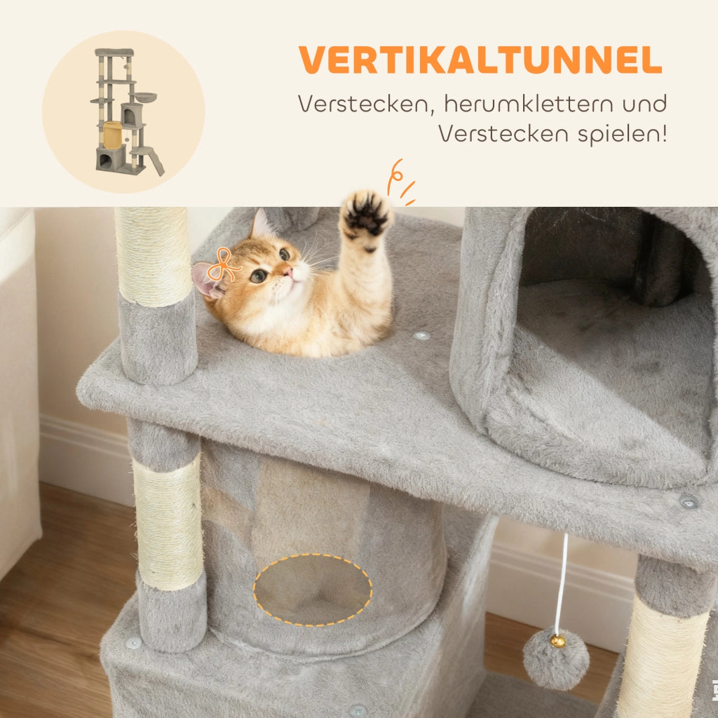 Albero tiragraffi per gatti con tunnel e tana ¨C zephmum ¨C 170 cm grigio chiaro