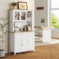 Dispensa Cucina con Cassetti, Ripiani Aperti e Scaffali Regolabili in Legno, 100x40x180 cm, Bianco