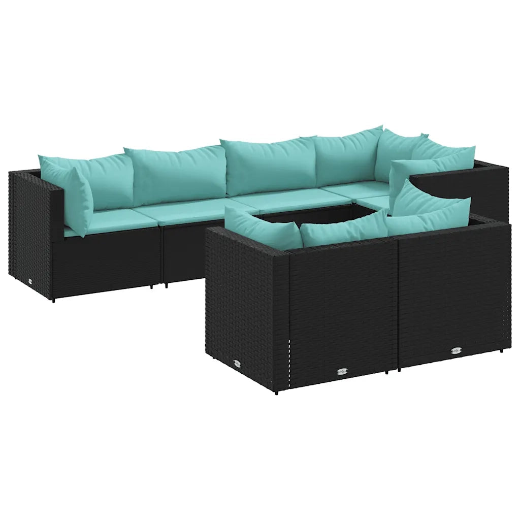 Set Salotto da Giardino con Cuscini 7pz Nero Polyrattan