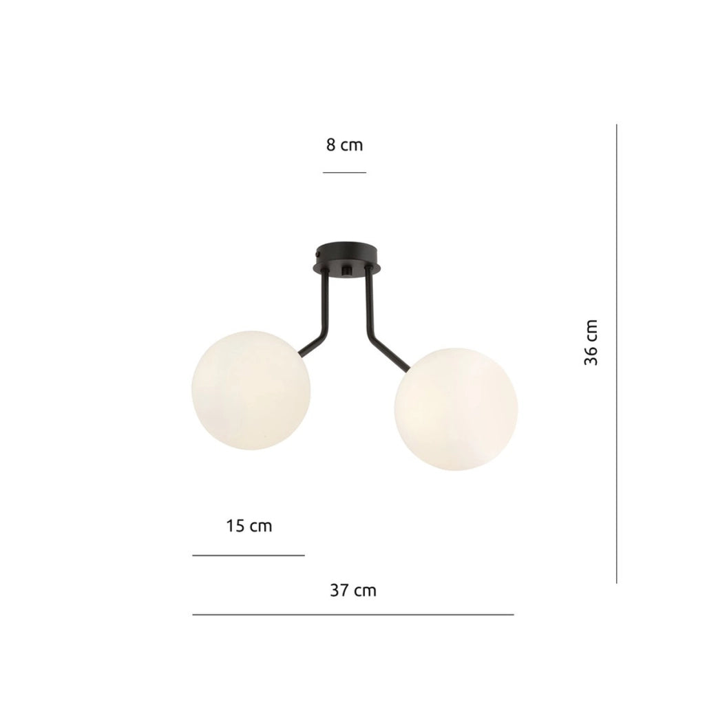 Lampada a sospensione Nova in acciaio nero con diffusori in vetro opalino
