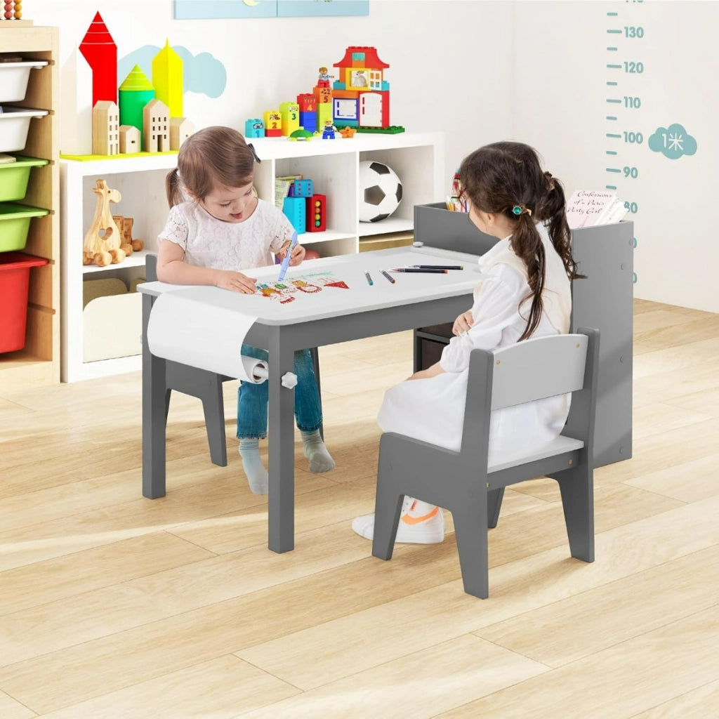 Set tavolo e sedie per bambini con 2 sedie-Set Tavolino per bambini per stanza giochi Grigio e Bianco