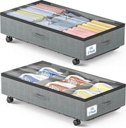 Tas da sotto il letto - Cassetto di archiviazione con ruote e chiusura a zip per abbigliamento e coperte - Grigio