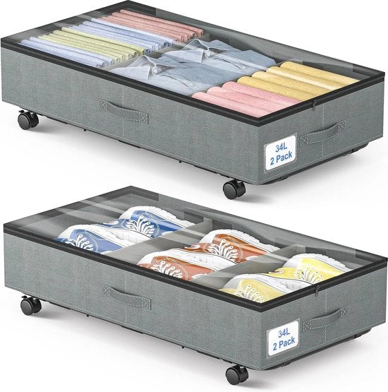 Tas da sotto il letto - Cassetto di archiviazione con ruote e chiusura a zip per abbigliamento e coperte - Grigio