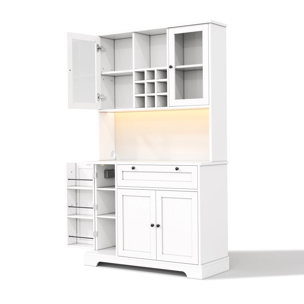 Armadio Cucina con Vetrina, Ripiani e LED ¨C MINIMAL ¨C Bianco 180x105x40