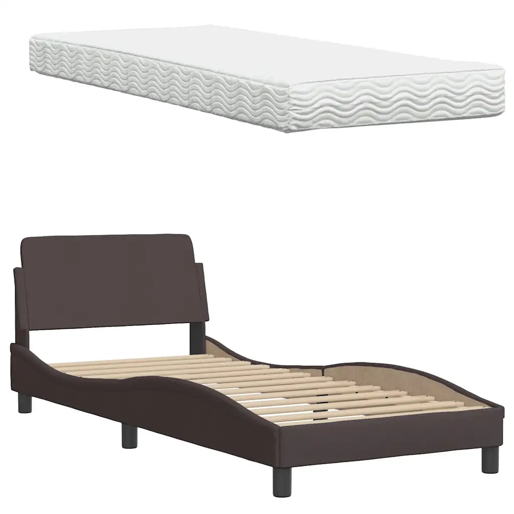 Letto con Materasso-Struttura Letto con Materasso Hanko Marrone Scuro 80x200 cm in Tessuto