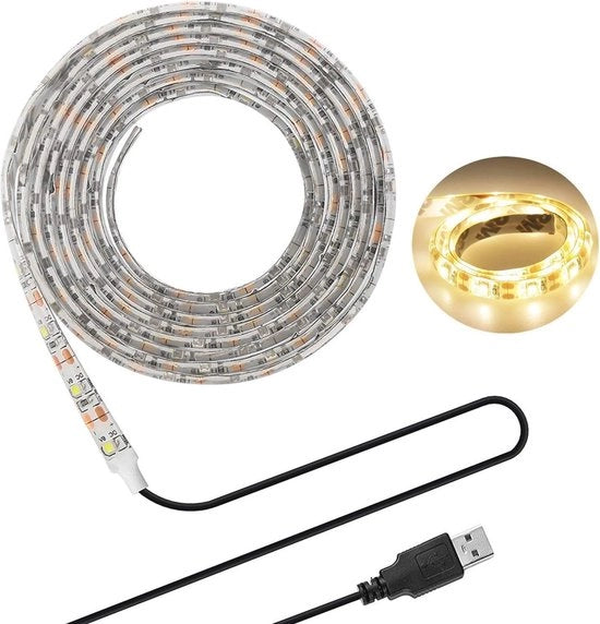 Striscia LED USB per illuminazione di fondo per TV - 2 Metri, Bianco Caldo, Idroimpermeabile, SMD 3528